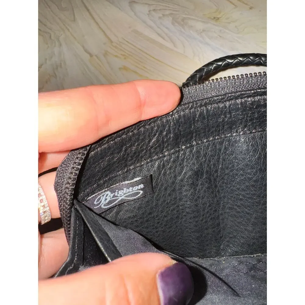 Brighton Gladiola Black Handbag Croc Embossed Leather Top Handle Wallet Sz Small